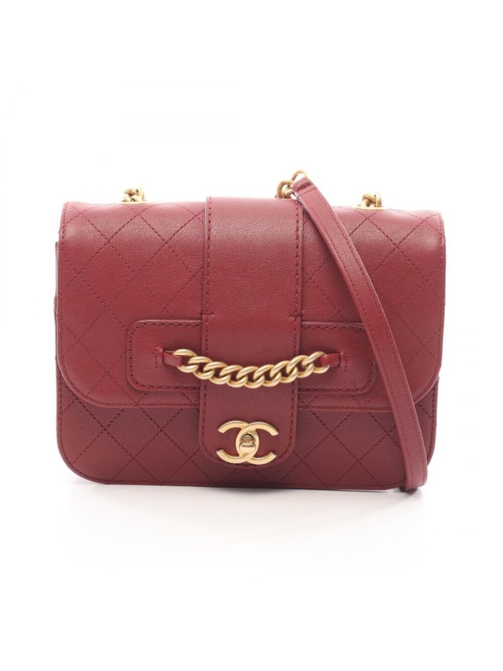 Chanel Shoulder Bag Quilted Wine Red Leather Chain